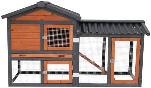 Chicken Coop,Wooden Duck House Outdoor Indoor,Hen House Poultry Quail Cage with Waterproof, Run, Elevated Retreat, Ramp, Door