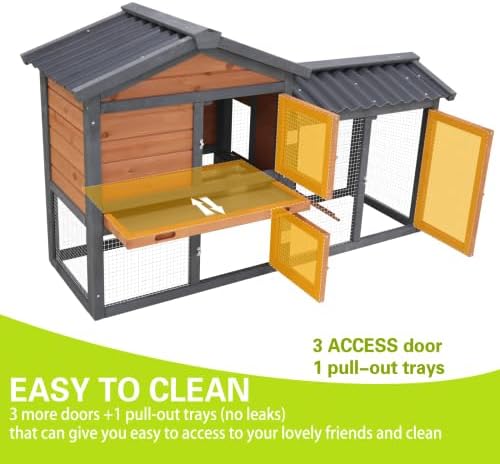 Chicken Coop,Wooden Duck House Outdoor Indoor,Hen House Poultry Quail Cage with Waterproof, Run, Elevated Retreat, Ramp, Door