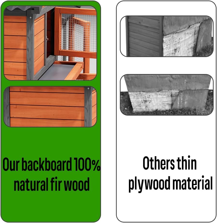 Chicken Coop,Wooden Duck House Outdoor Indoor,Hen House Poultry Quail Cage with Waterproof, Run, Elevated Retreat, Ramp, Door