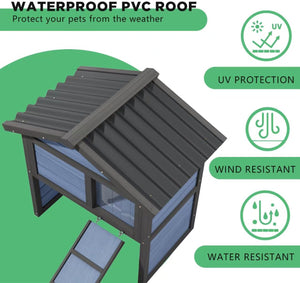 Outdoor Cat House Weatherproof, Wooden Cat Houses for Outdoor Cats with 2 Doors Openable Roof Stairways Moisture and Odor Resistant 100% Insulated Foam