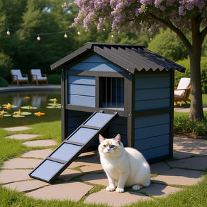 Outdoor Cat House Weatherproof, Wooden Cat Houses for Outdoor Cats with 2 Doors Openable Roof Stairways Moisture and Odor Resistant 100% Insulated Foam