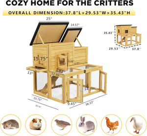 Chicken Coop Outdoor Wooden for 2-4 Chickens with Bitumen Waterproofing Roof, Runways, Pull-Out Trays and Openable Top for Backyard Poultry Cage