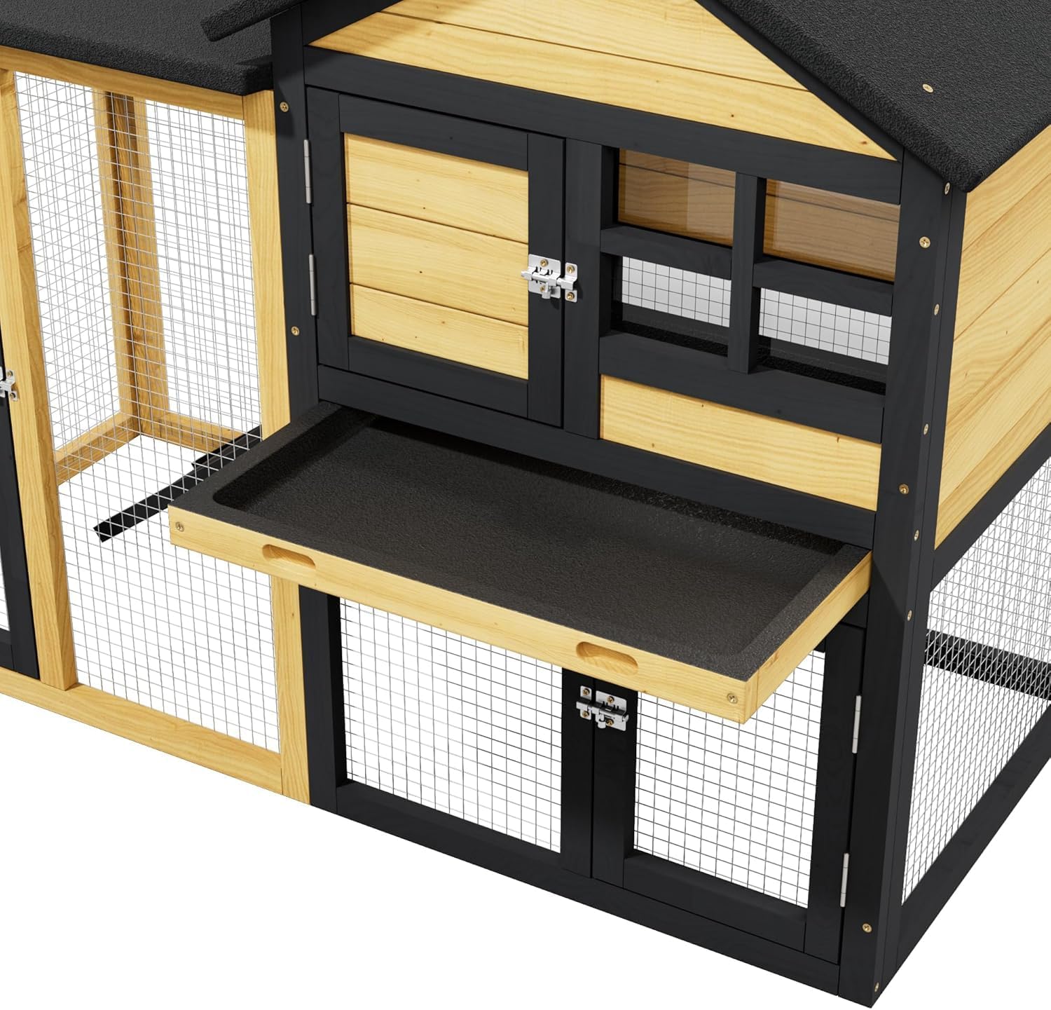 Chicken Coop Bunny Cage Premium Rabbit Hutch with Leak-Proof Roof, 2-Story Bunny House for Guinea Pigs & Hamster,Wooden Chicken House with Deep Pull-Out Tray, Waterproof Chicken Coop for Outside