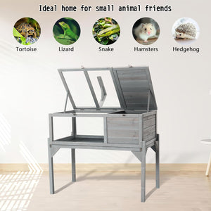 Box Turtle Habitat,Tortoise Habitat Indoor & Outdoor, Wooden Tortoise House with Detachable Legs, Turtle Cage Reptile Terrarium with Lamp Holder