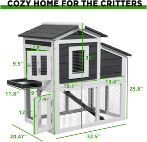 Rabbit Hutch, Wooden Indoor Outdoor Rabbit Cage Guinea Pig Cages with Removable Tray Waterproof Roof for Small Animals