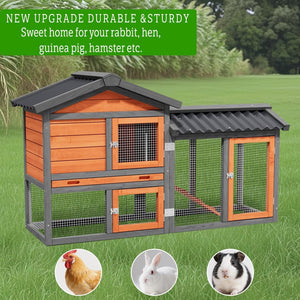 Chicken Coop,Wooden Duck House Outdoor Indoor,Hen House Poultry Quail Cage with Waterproof, Run, Elevated Retreat, Ramp, Door