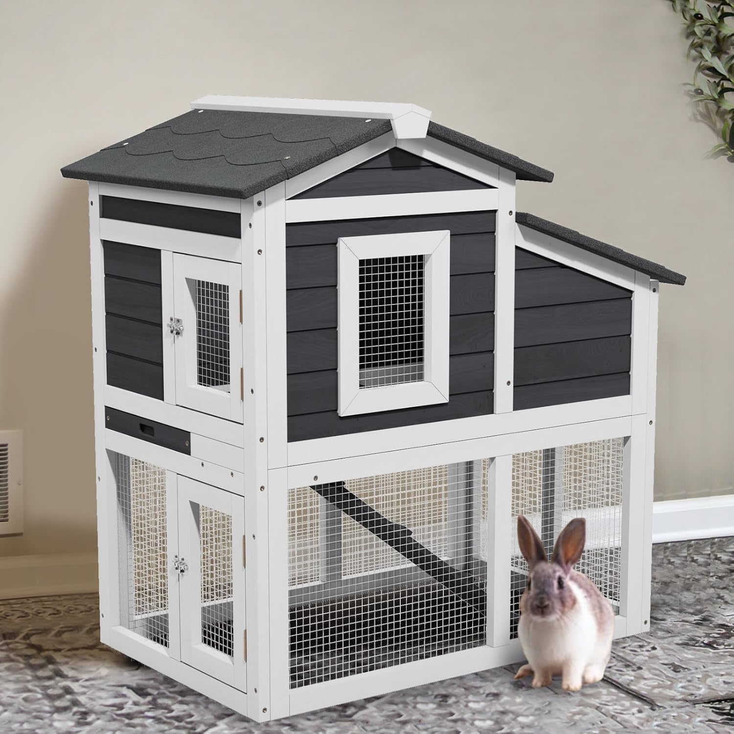 Rabbit Hutch, Wooden Indoor Outdoor Rabbit Cage Guinea Pig Cages with Removable Tray Waterproof Roof for Small Animals