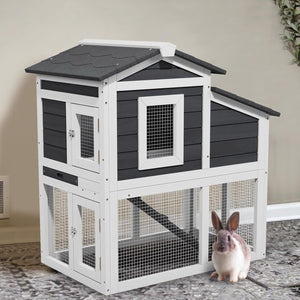 Rabbit Hutch, Wooden Indoor Outdoor Rabbit Cage Guinea Pig Cages with Removable Tray Waterproof Roof for Small Animals