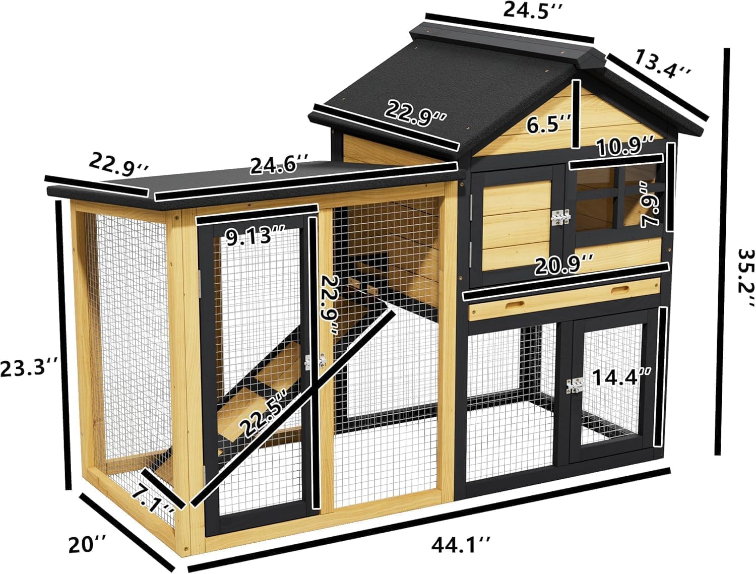 Chicken Coop Bunny Cage Premium Rabbit Hutch with Leak-Proof Roof, 2-Story Bunny House for Guinea Pigs & Hamster,Wooden Chicken House with Deep Pull-Out Tray, Waterproof Chicken Coop for Outside
