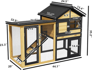 Chicken Coop Bunny Cage Premium Rabbit Hutch with Leak-Proof Roof, 2-Story Bunny House for Guinea Pigs & Hamster,Wooden Chicken House with Deep Pull-Out Tray, Waterproof Chicken Coop for Outside