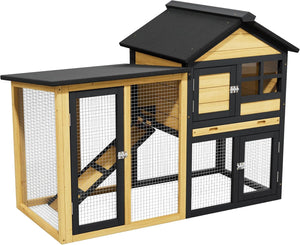 Chicken Coop Bunny Cage Premium Rabbit Hutch with Leak-Proof Roof, 2-Story Bunny House for Guinea Pigs & Hamster,Wooden Chicken House with Deep Pull-Out Tray, Waterproof Chicken Coop for Outside