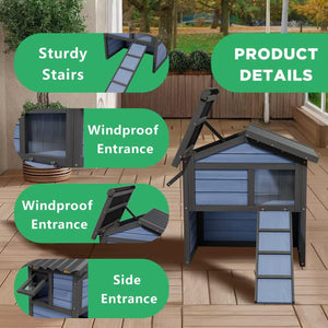 Outdoor Cat House Weatherproof, Wooden Cat Houses for Outdoor Cats with 2 Doors Openable Roof Stairways Moisture and Odor Resistant 100% Insulated Foam