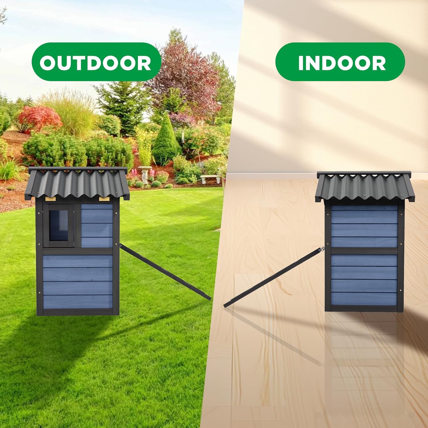 Outdoor Cat House Weatherproof, Wooden Cat Houses for Outdoor Cats with 2 Doors Openable Roof Stairways Moisture and Odor Resistant 100% Insulated Foam