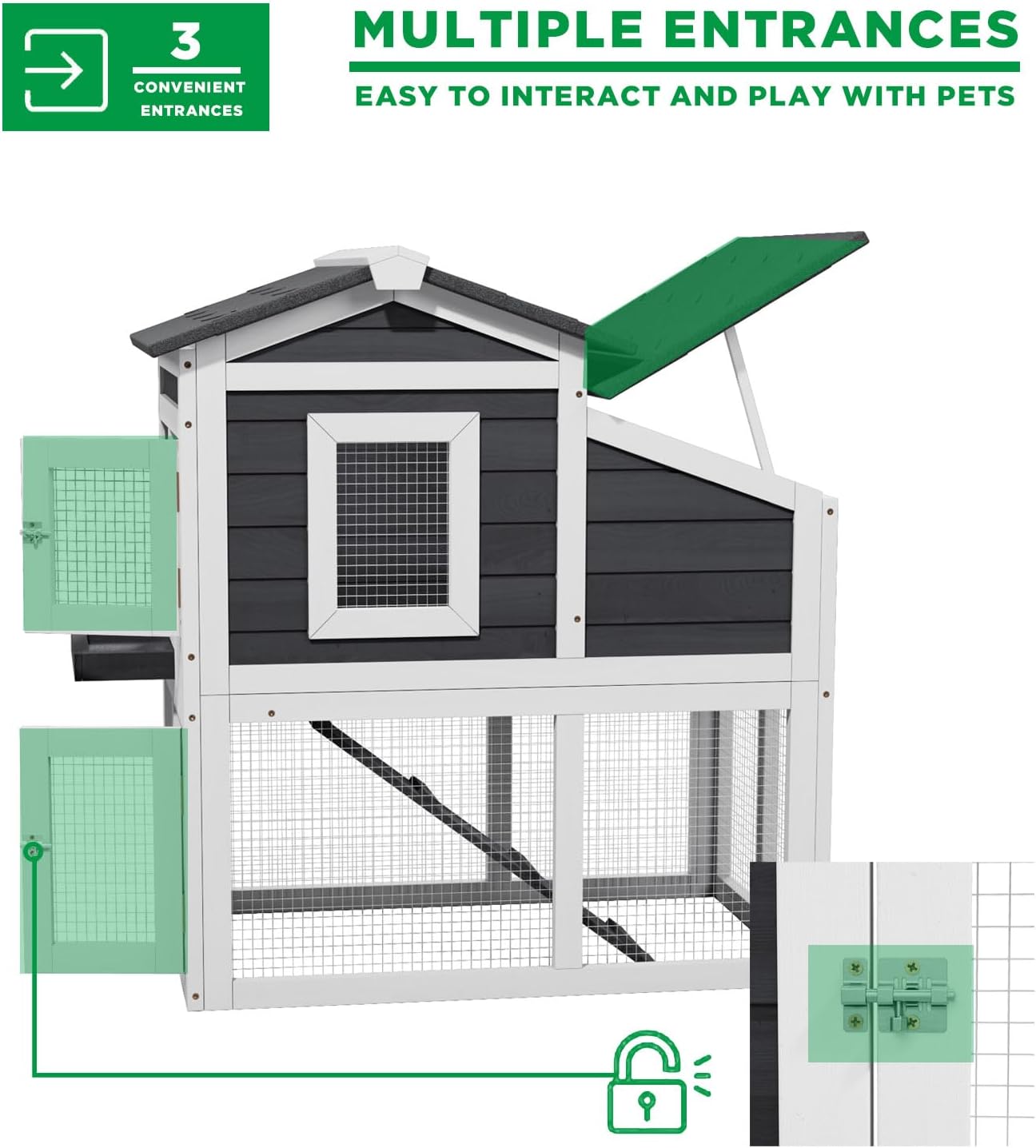 Rabbit Hutch, Wooden Indoor Outdoor Rabbit Cage Guinea Pig Cages with Removable Tray Waterproof Roof for Small Animals