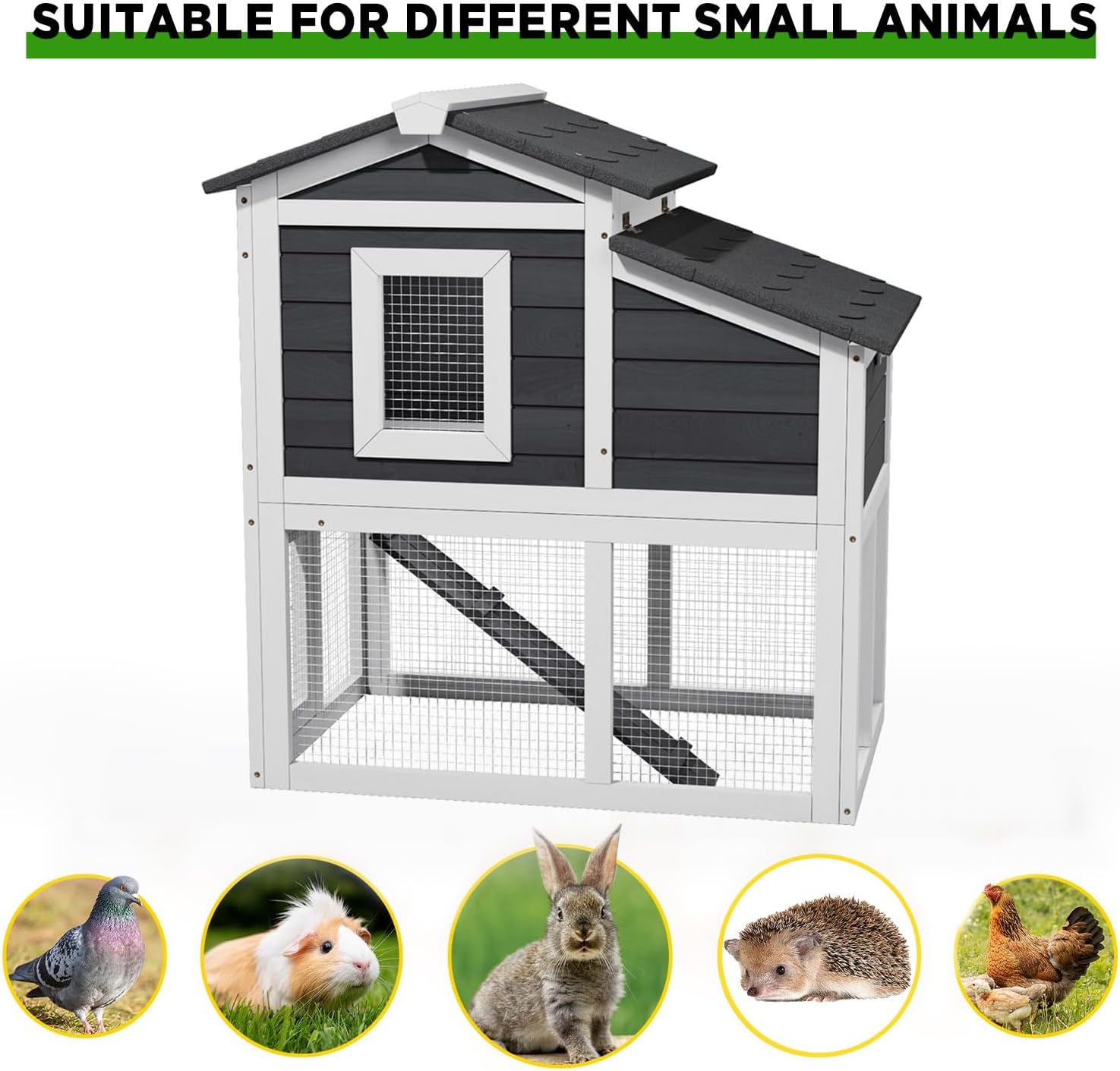 Rabbit Hutch, Wooden Indoor Outdoor Rabbit Cage Guinea Pig Cages with Removable Tray Waterproof Roof for Small Animals