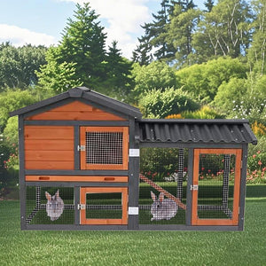 Chicken Coop,Wooden Duck House Outdoor Indoor,Hen House Poultry Quail Cage with Waterproof, Run, Elevated Retreat, Ramp, Door