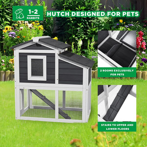 Rabbit Hutch, Wooden Indoor Outdoor Rabbit Cage Guinea Pig Cages with Removable Tray Waterproof Roof for Small Animals