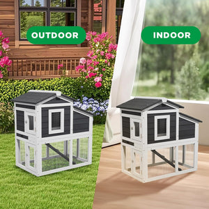 Rabbit Hutch, Wooden Indoor Outdoor Rabbit Cage Guinea Pig Cages with Removable Tray Waterproof Roof for Small Animals