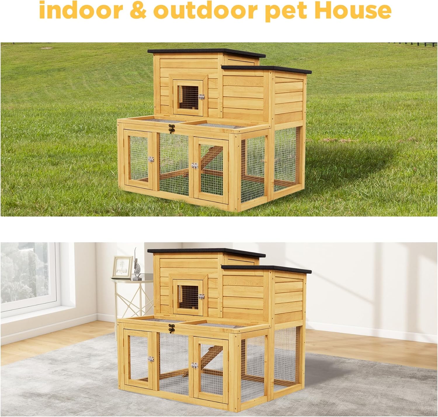Chicken Coop Outdoor Wooden for 2-4 Chickens with Bitumen Waterproofing Roof, Runways, Pull-Out Trays and Openable Top for Backyard Poultry Cage
