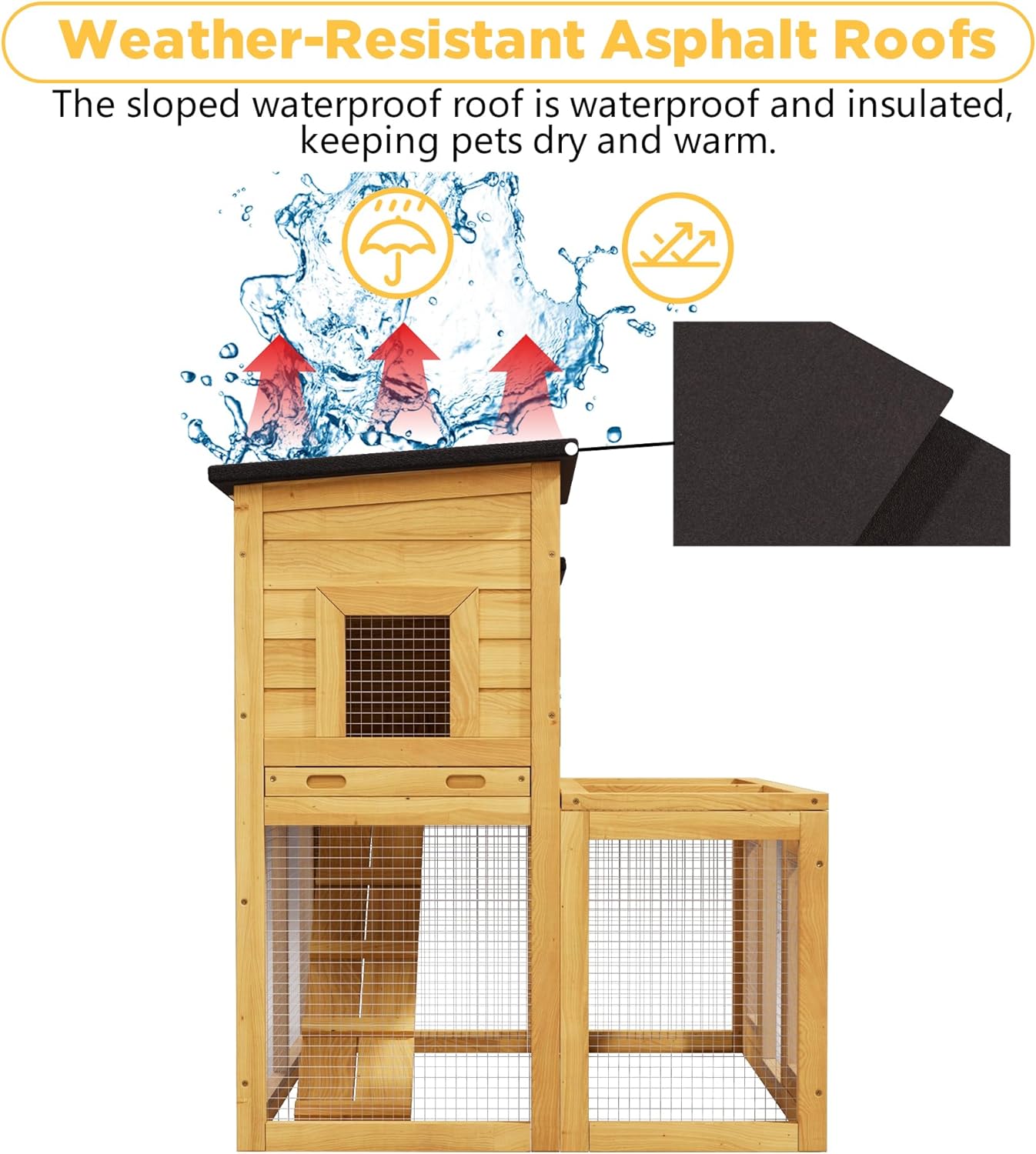 Chicken Coop Outdoor Wooden for 2-4 Chickens with Bitumen Waterproofing Roof, Runways, Pull-Out Trays and Openable Top for Backyard Poultry Cage