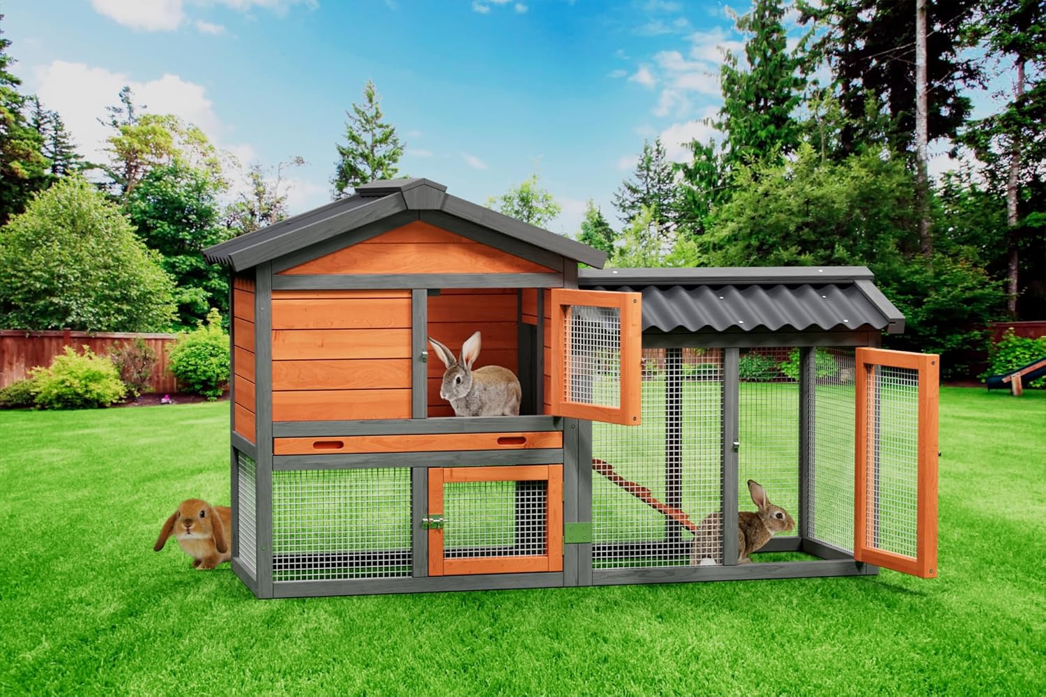 Chicken Coop,Wooden Duck House Outdoor Indoor,Hen House Poultry Quail Cage with Waterproof, Run, Elevated Retreat, Ramp, Door