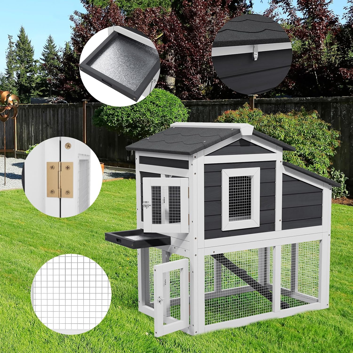 Rabbit Hutch, Wooden Indoor Outdoor Rabbit Cage Guinea Pig Cages with Removable Tray Waterproof Roof for Small Animals