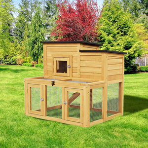 Chicken Coop Outdoor Wooden for 2-4 Chickens with Bitumen Waterproofing Roof, Runways, Pull-Out Trays and Openable Top for Backyard Poultry Cage
